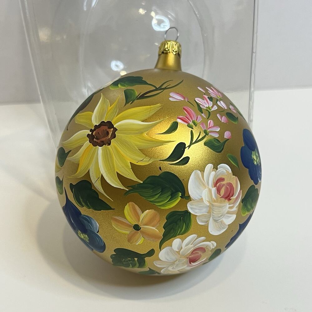 Vintage Hand Painted 4'' Ornament Floral Saks Made in Italy 1990s Signed Flowers